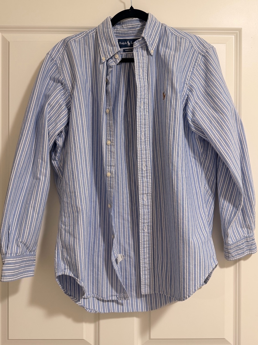 Ralph Lauren Light Blue and White Striped Button-Down Shirt